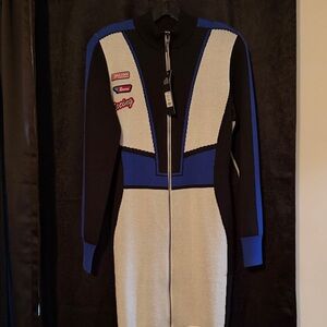 Motorsport bodycon Black and Blue Zip-Up Dress